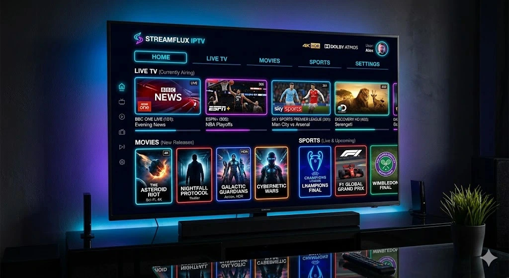 Nova IPTV app interface on smart TV showing live channels
